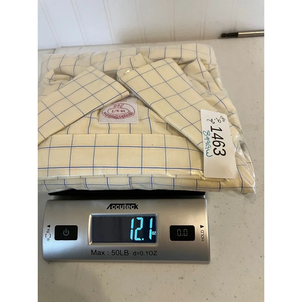 Brooks Brothers Dress Shirt Mens 18 6/7 Yellow Windowpane Check Non-Iron‎ Cotton